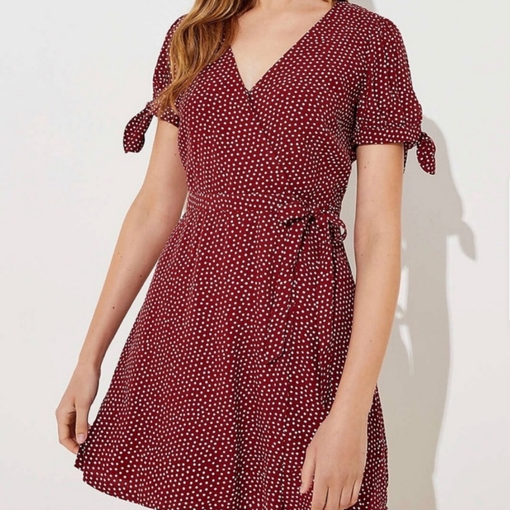 Loft Polka Dot Wrap Dress with Skort Petite